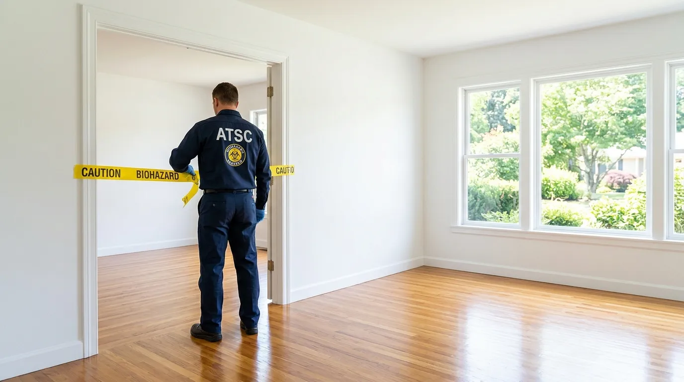 Certified biohazard cleanup crew performing Trauma Scene Cleanup in Atwater